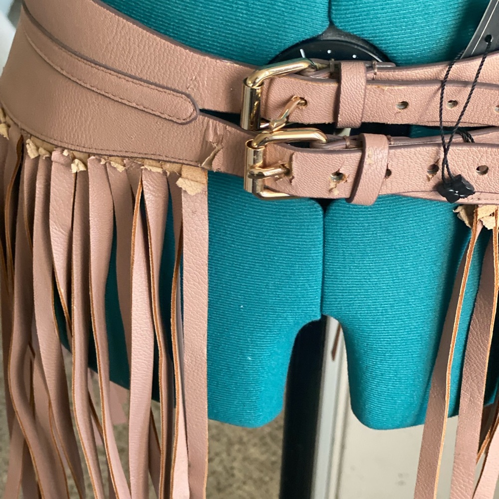 NWT BCBGMAXAZRIA COACHELLA BEIGE FRINGE BOHO HIPPIE BELT L - Picture 9 of 10
